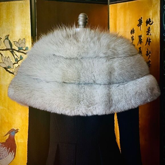 ♥️ White Norwegian FOX Fur Stole Bridal Shawl Cape, Winter Wedding Caplet Gatsby - Picture 5 of 16